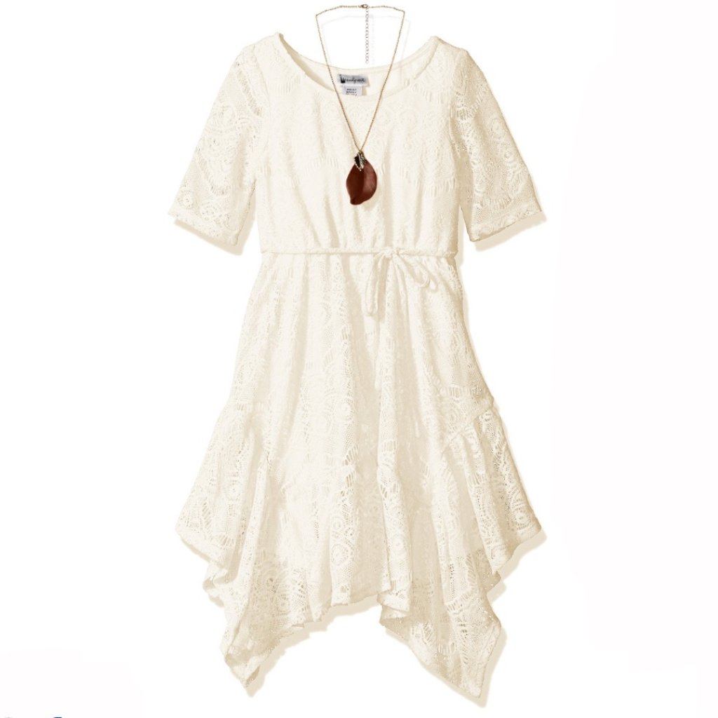 Emily West Girls' Cream Lace Short Sleeves Dress Size 10 - No Necklace